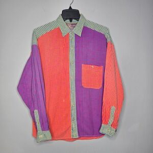 Vintage Colorblock Gingham Button Down Shirt Mens Medium Patchwork Cotton India